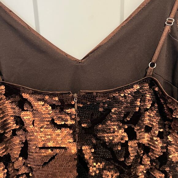 Blush Boutique Velvet Sequin  Strappy Sheath Dress Brown Bronze Size Large Party - Picture 4 of 14
